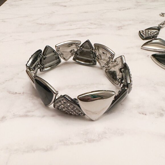 White House Black Market Pave Shields Necklace & Bracelet Set | Black & Silver - Picture 3 of 4